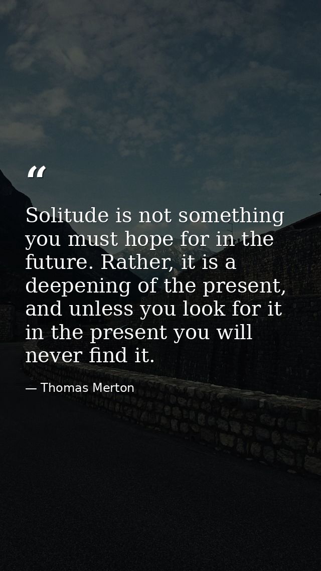 Solitude is not something you must hope for in the future. Rather, it is a deepening of the present, and unless you look — Thomas Merton
