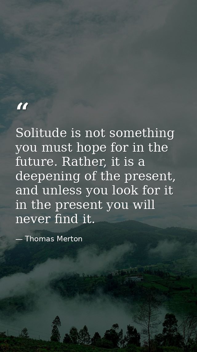 Solitude is not something you must hope for in the future. Rather, it is a deepening of the present, and unless you look — Thomas Merton