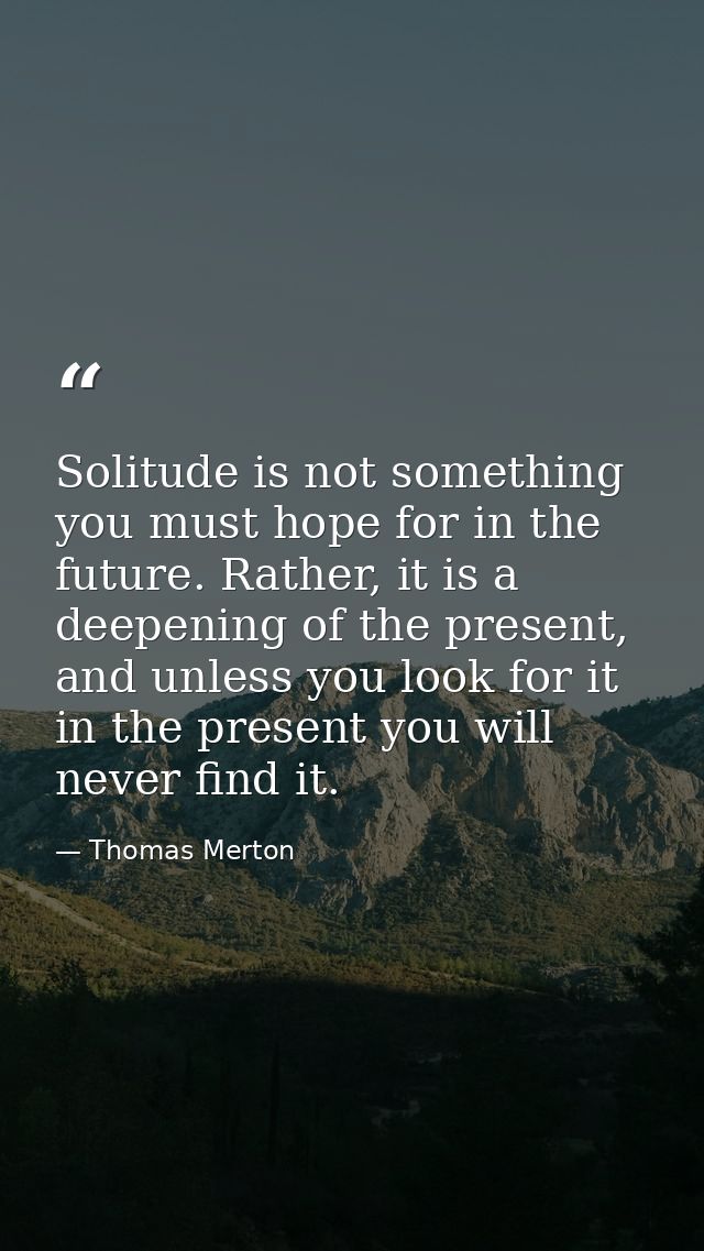 Solitude is not something you must hope for in the future. Rather, it is a deepening of the present, and unless you look — Thomas Merton