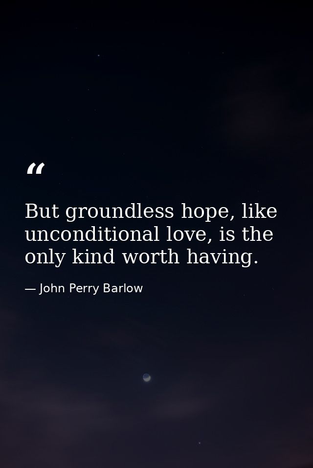 But groundless hope, like unconditional love, is the only kind worth having. — John Perry Barlow