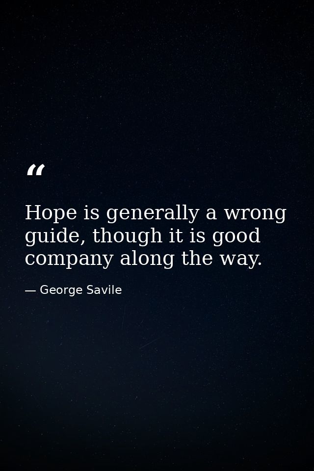 Hope is generally a wrong guide, though it is good company along the way. — George Savile