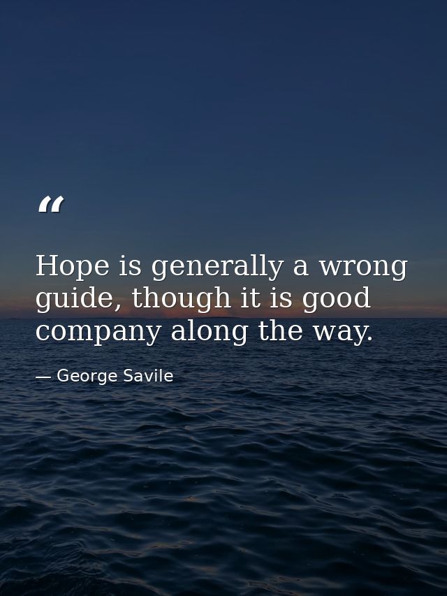 Hope is generally a wrong guide, though it is good company along the way. — George Savile