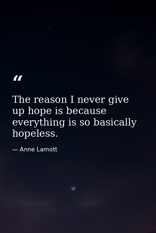 The reason I never give up hope is because everything is so basically hopeless. — Anne Lamott