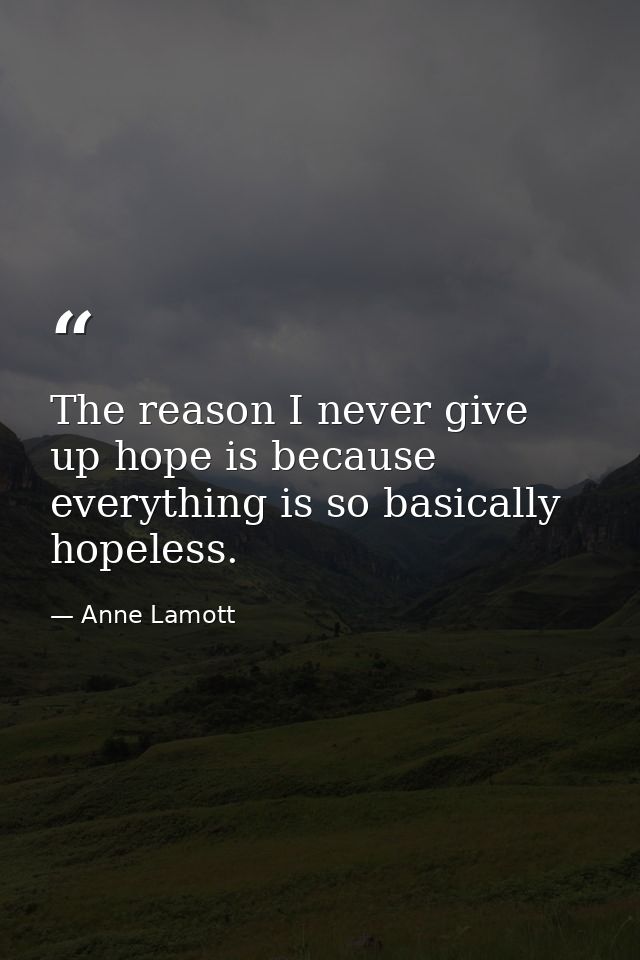 The reason I never give up hope is because everything is so basically hopeless. — Anne Lamott