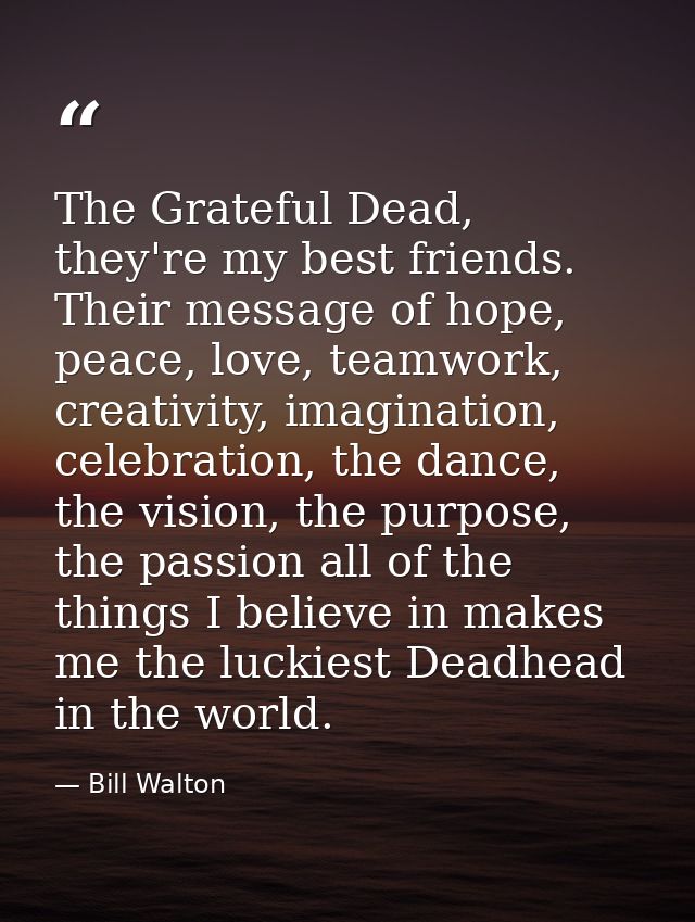 The Grateful Dead, they're my best friends. Their message of hope, peace, love, teamwork, creativity, imagination, celeb — Bill Walton