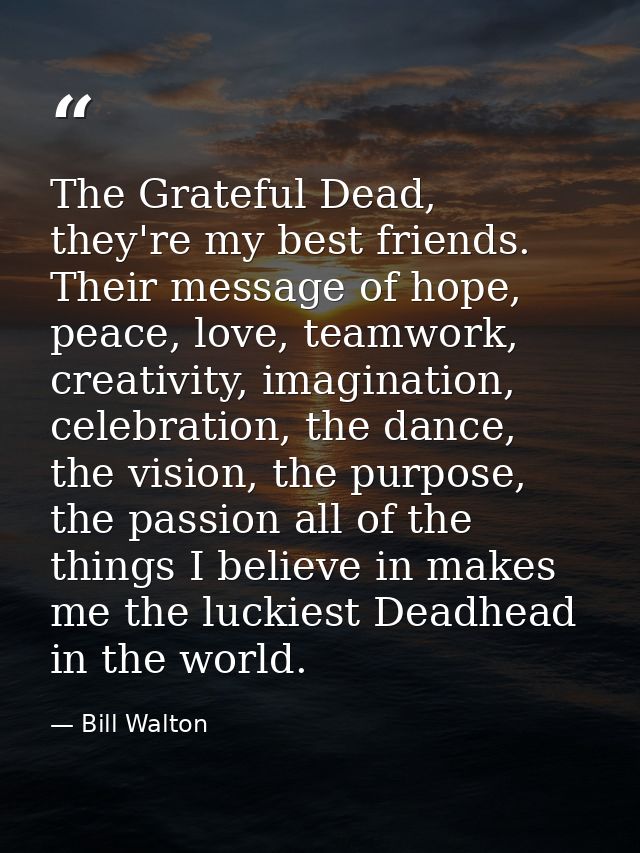The Grateful Dead, they're my best friends. Their message of hope, peace, love, teamwork, creativity, imagination, celeb — Bill Walton
