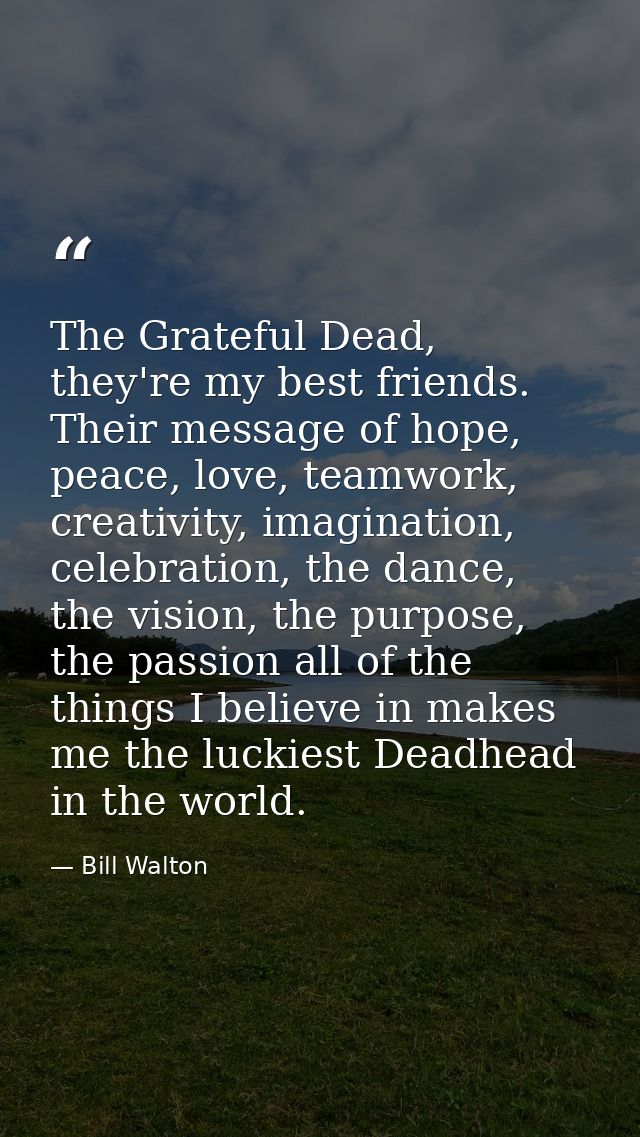 The Grateful Dead, they're my best friends. Their message of hope, peace, love, teamwork, creativity, imagination, celeb — Bill Walton