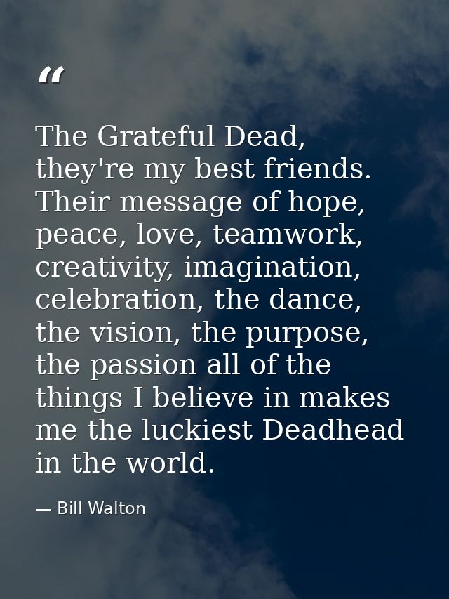 The Grateful Dead, they're my best friends. Their message of hope, peace, love, teamwork, creativity, imagination, celeb — Bill Walton