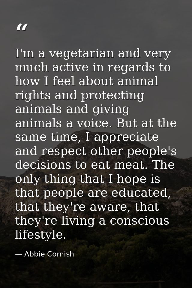 I'm a vegetarian and very much active in regards to how I feel about animal rights and protecting animals and giving ani — Abbie Cornish