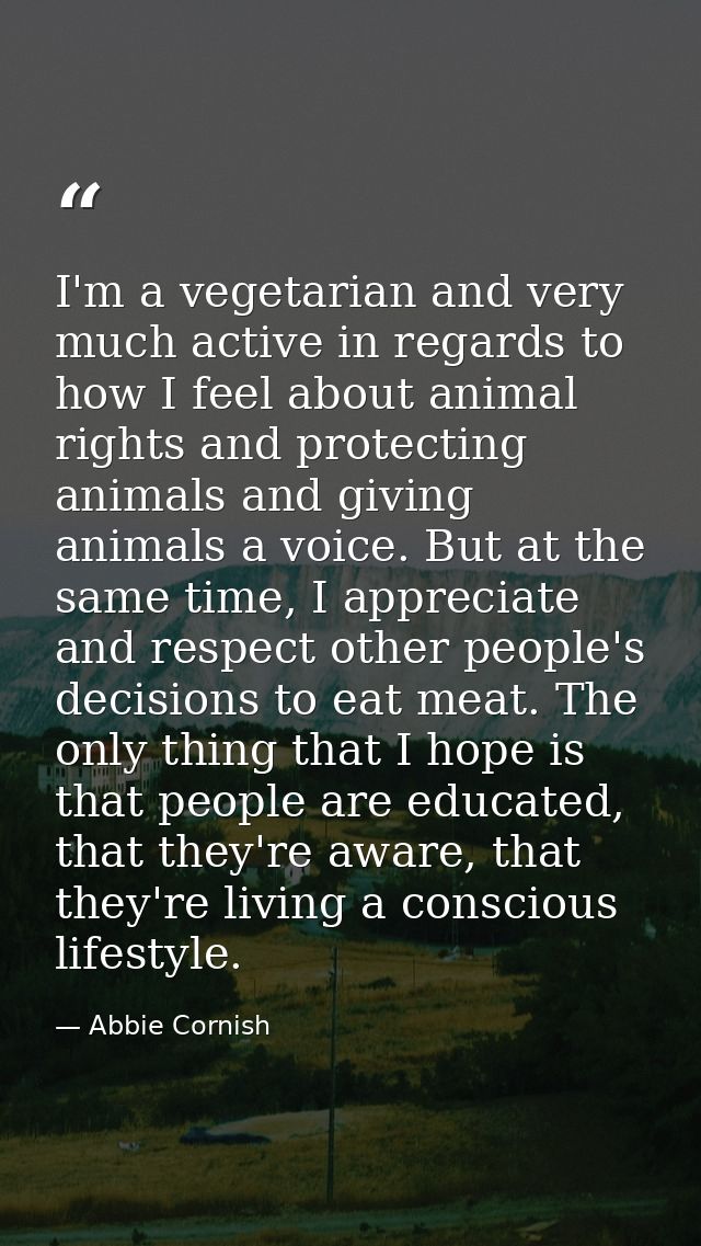 I'm a vegetarian and very much active in regards to how I feel about animal rights and protecting animals and giving ani — Abbie Cornish