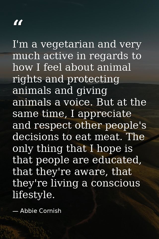 I'm a vegetarian and very much active in regards to how I feel about animal rights and protecting animals and giving ani — Abbie Cornish