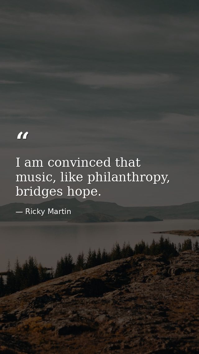 I am convinced that music, like philanthropy, bridges hope. — Ricky Martin