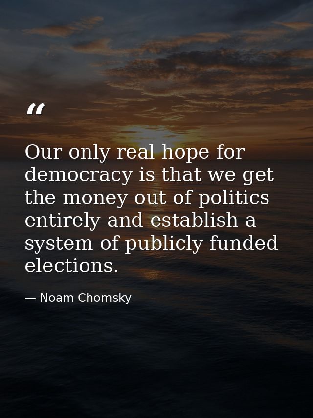 Our only real hope for democracy is that we get the money out of politics entirely and establish a system of publicly fu — Noam Chomsky