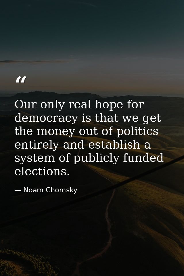 Our only real hope for democracy is that we get the money out of politics entirely and establish a system of publicly fu — Noam Chomsky