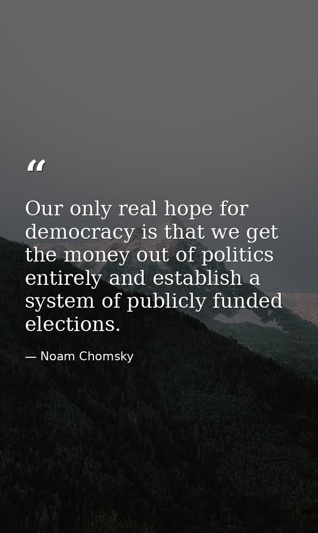 Our only real hope for democracy is that we get the money out of politics entirely and establish a system of publicly fu — Noam Chomsky