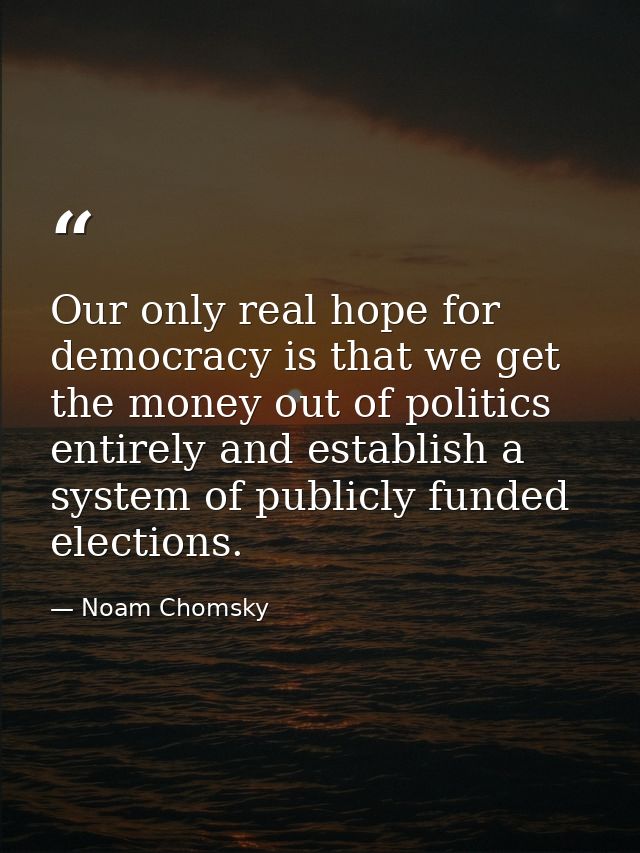 Our only real hope for democracy is that we get the money out of politics entirely and establish a system of publicly fu — Noam Chomsky