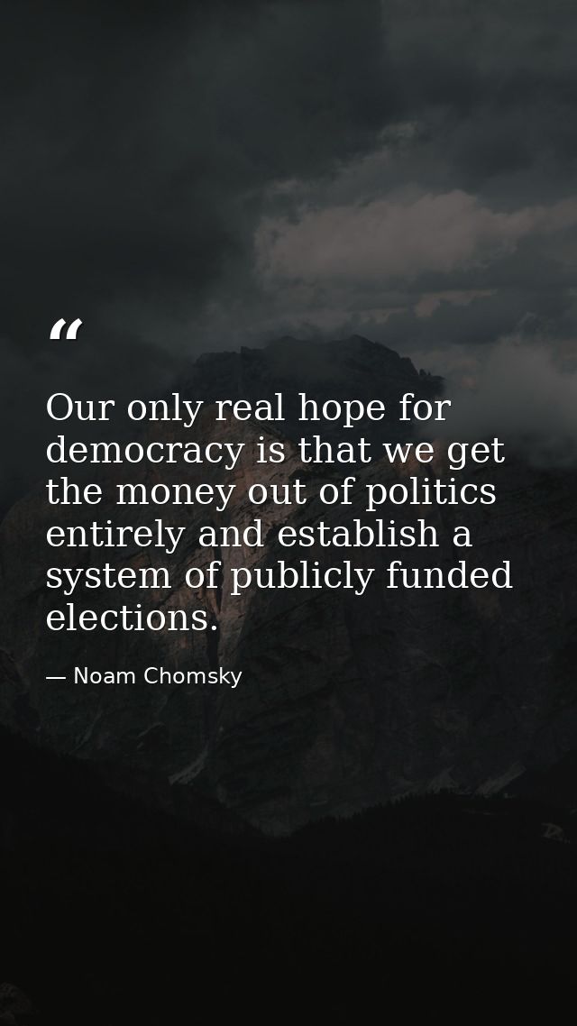 Our only real hope for democracy is that we get the money out of politics entirely and establish a system of publicly fu — Noam Chomsky