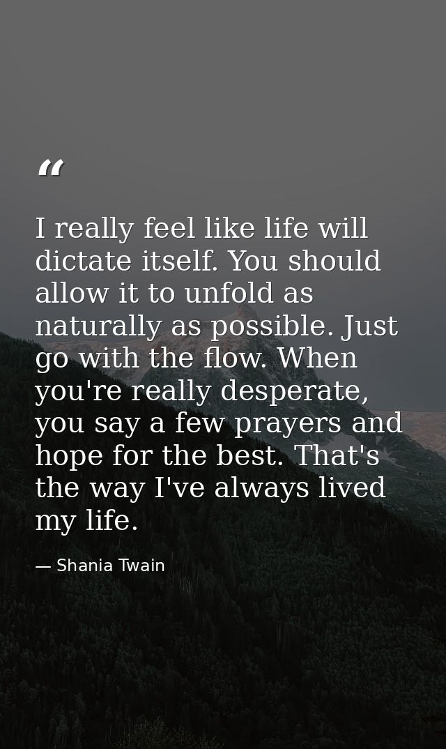I really feel like life will dictate itself. You should allow it to unfold as naturally as possible. Just go with the fl — Shania Twain
