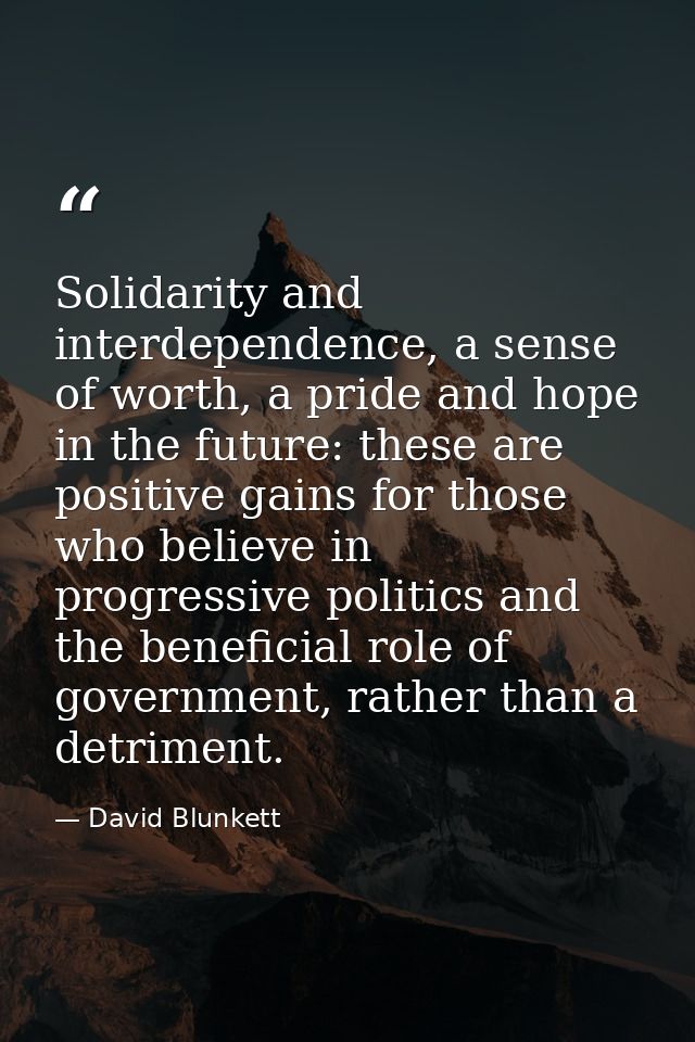Solidarity and interdependence, a sense of worth, a pride and hope in the future: these are positive gains for those who — David Blunkett