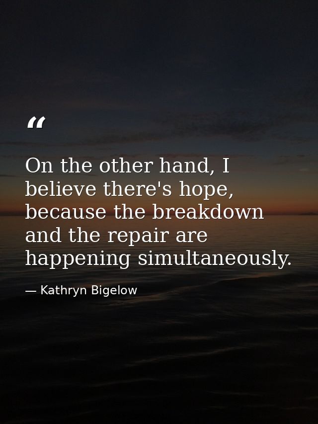 On the other hand, I believe there's hope, because the breakdown and the repair are happening simultaneously. — Kathryn Bigelow