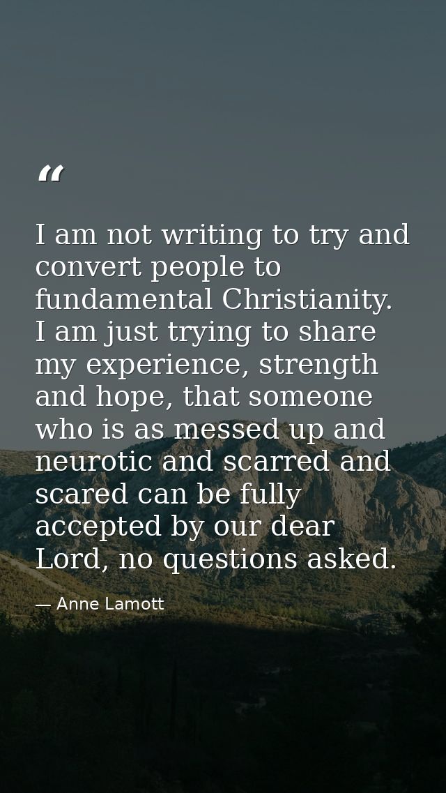 I am not writing to try and convert people to fundamental Christianity. I am just trying to share my experience, strengt — Anne Lamott