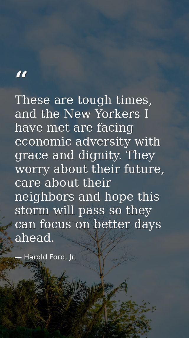 These are tough times, and the New Yorkers I have met are facing economic adversity with grace and dignity. They worry a — Harold Ford, Jr.