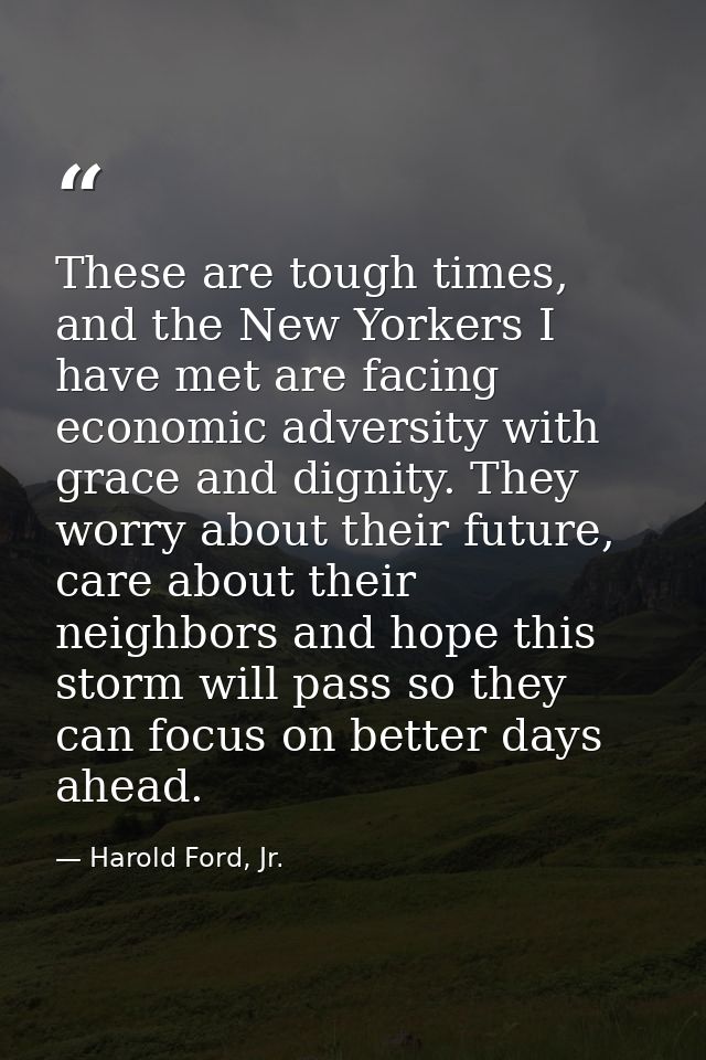 These are tough times, and the New Yorkers I have met are facing economic adversity with grace and dignity. They worry a — Harold Ford, Jr.