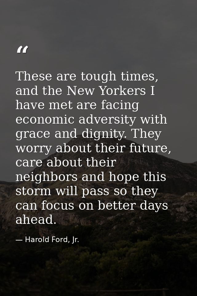 These are tough times, and the New Yorkers I have met are facing economic adversity with grace and dignity. They worry a — Harold Ford, Jr.