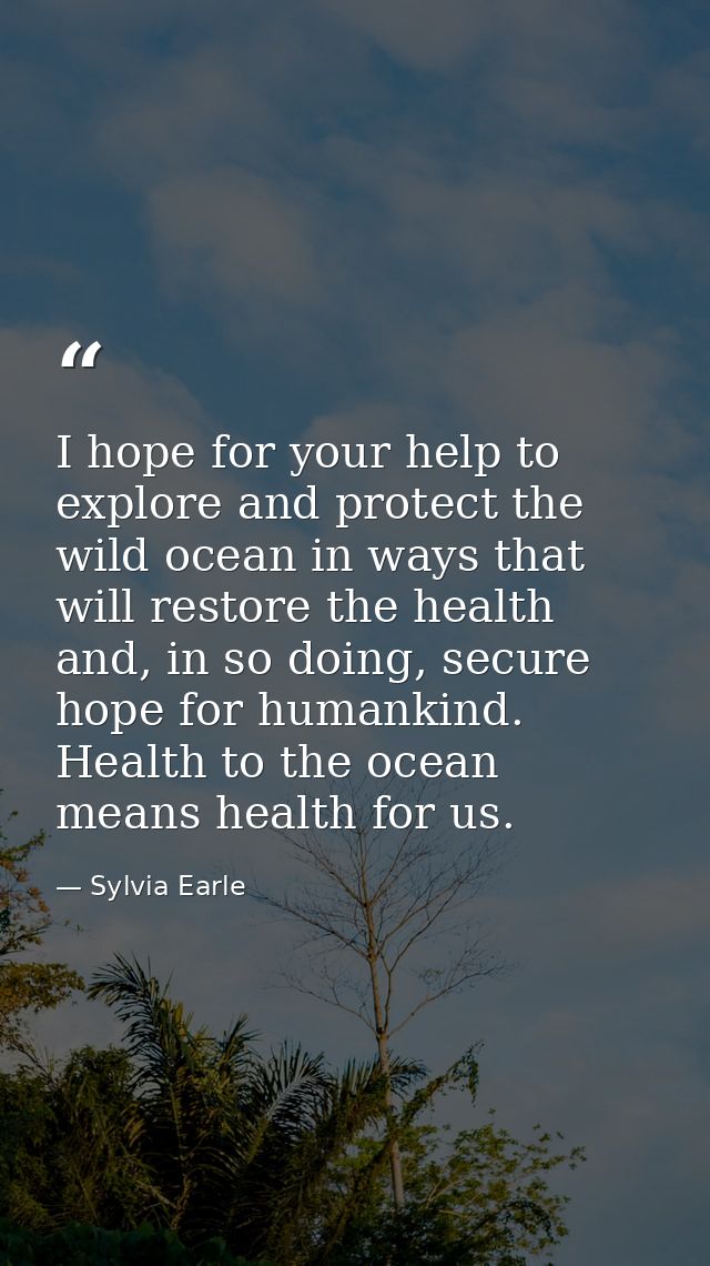 I hope for your help to explore and protect the wild ocean in ways that will restore the health and, in so doing, secure — Sylvia Earle