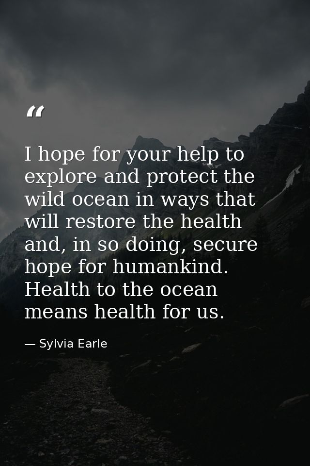 I hope for your help to explore and protect the wild ocean in ways that will restore the health and, in so doing, secure — Sylvia Earle