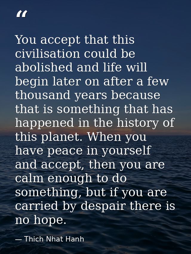 You accept that this civilisation could be abolished and life will begin later on after a few thousand years because tha — Thich Nhat Hanh