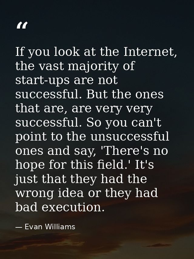 If you look at the Internet, the vast majority of start-ups are not successful. But the ones that are, are very very suc — Evan Williams