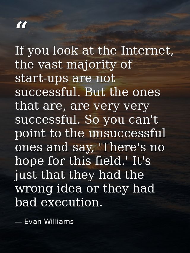 If you look at the Internet, the vast majority of start-ups are not successful. But the ones that are, are very very suc — Evan Williams