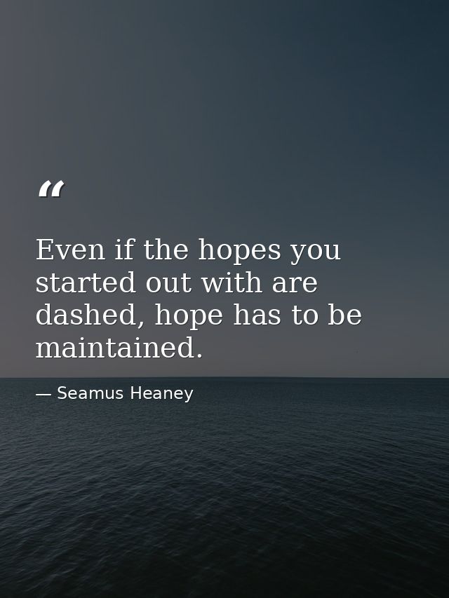 Even if the hopes you started out with are dashed, hope has to be maintained. — Seamus Heaney