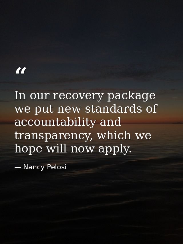 In our recovery package we put new standards of accountability and transparency, which we hope will now apply. — Nancy Pelosi
