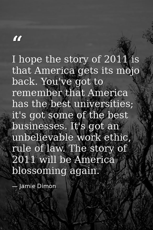 I hope the story of 2011 is that America gets its mojo back. You've got to remember that America has the best universiti — Jamie Dimon
