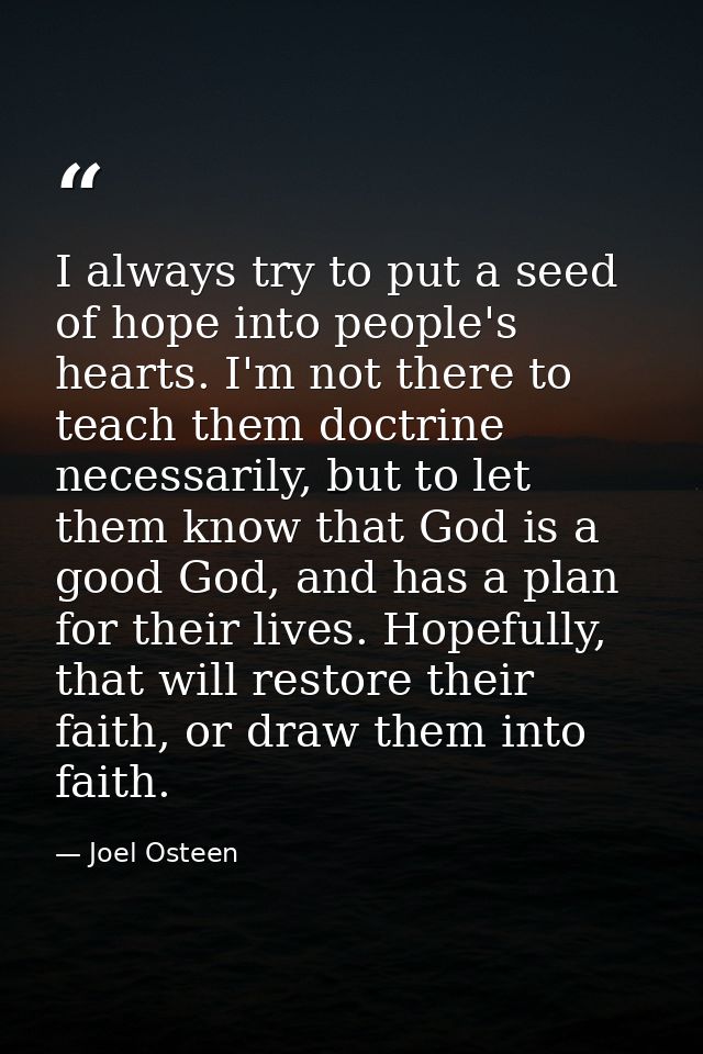I always try to put a seed of hope into people's hearts. I'm not there to teach them doctrine necessarily, but to let th — Joel Osteen