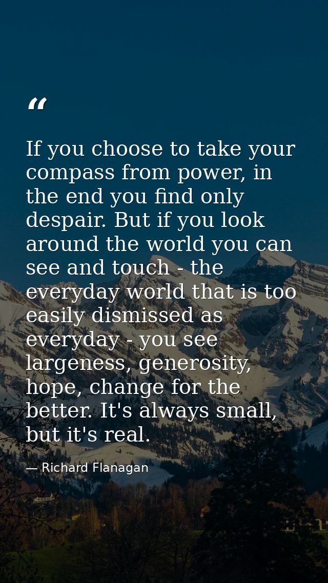 If you choose to take your compass from power, in the end you find only despair. But if you look around the world you ca — Richard Flanagan