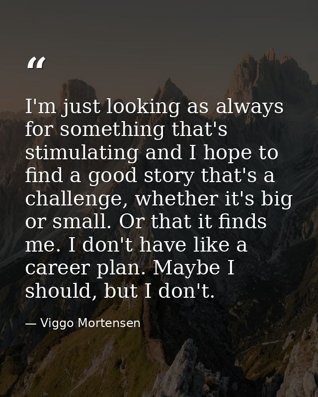 I'm just looking as always for something that's stimulating and I hope to find a good story that's a challenge, whether  — Viggo Mortensen