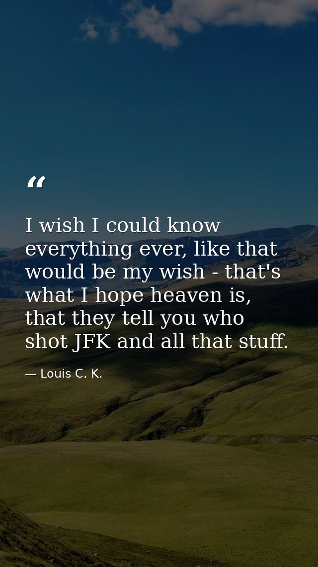 I wish I could know everything ever, like that would be my wish - that's what I hope heaven is, that they tell you who s — Louis C. K.