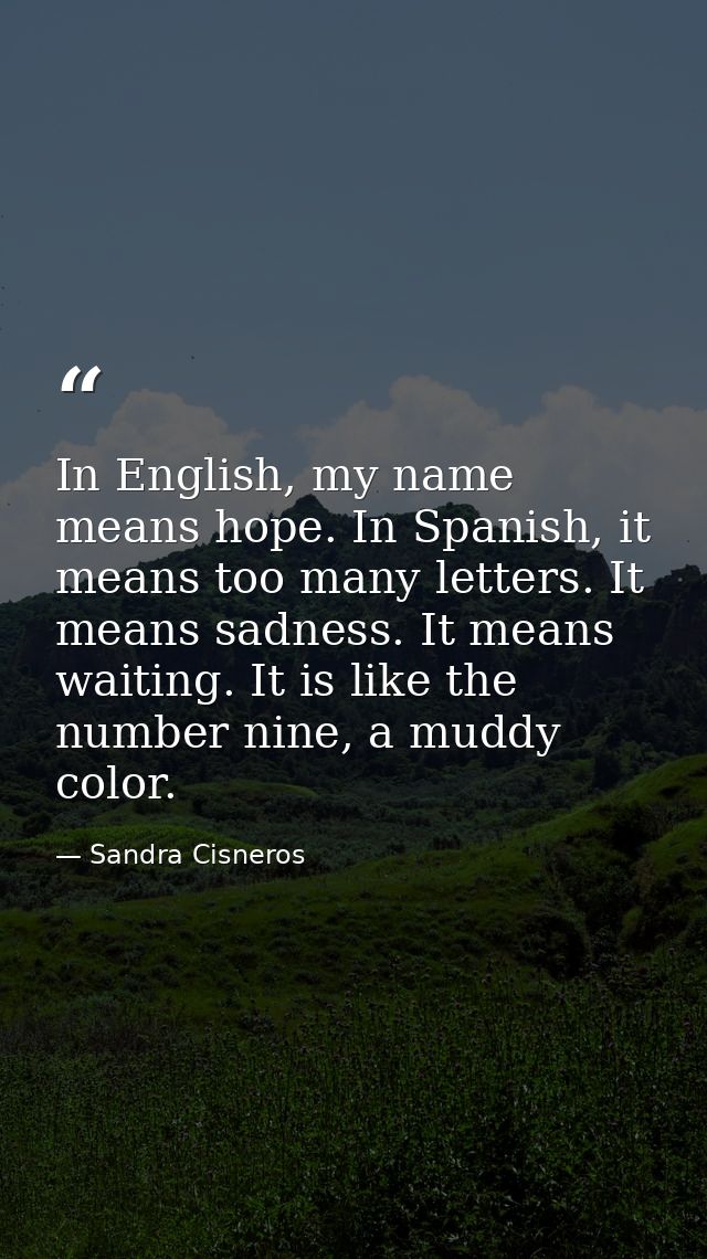In English, my name means hope. In Spanish, it means too many letters. It means sadness. It means waiting. It is like th — Sandra Cisneros