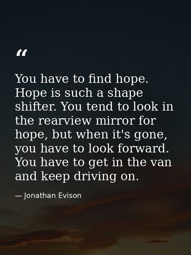 You have to find hope. Hope is such a shape shifter. You tend to look in the rearview mirror for hope, but when it's gon — Jonathan Evison