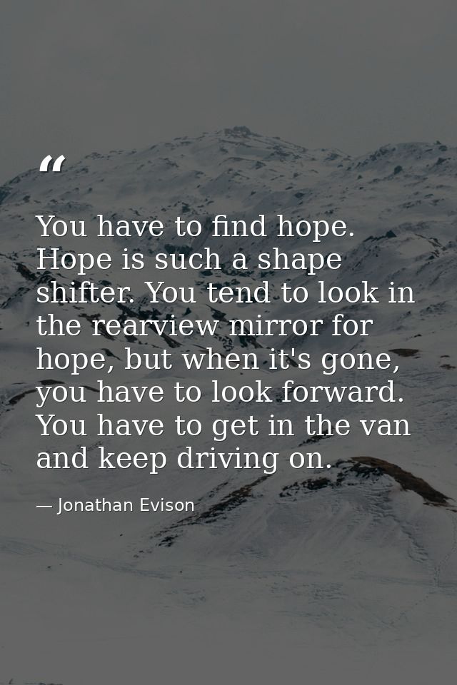 You have to find hope. Hope is such a shape shifter. You tend to look in the rearview mirror for hope, but when it's gon — Jonathan Evison