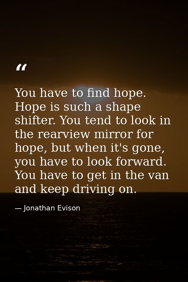 You have to find hope. Hope is such a shape shifter. You tend to look in the rearview mirror for hope, but when it's gon — Jonathan Evison