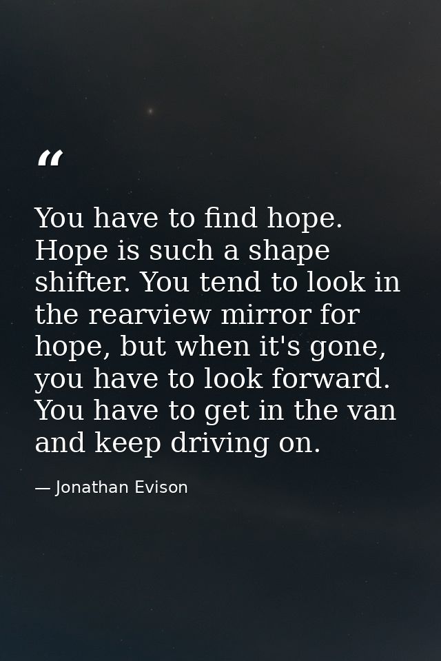 You have to find hope. Hope is such a shape shifter. You tend to look in the rearview mirror for hope, but when it's gon — Jonathan Evison