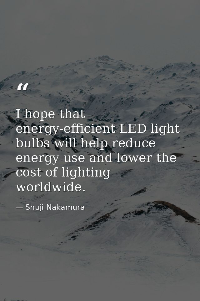 I hope that energy-efficient LED light bulbs will help reduce energy use and lower the cost of lighting worldwide. — Shuji Nakamura