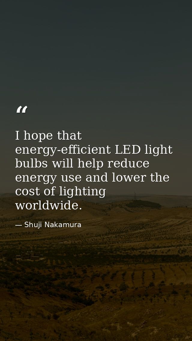 I hope that energy-efficient LED light bulbs will help reduce energy use and lower the cost of lighting worldwide. — Shuji Nakamura