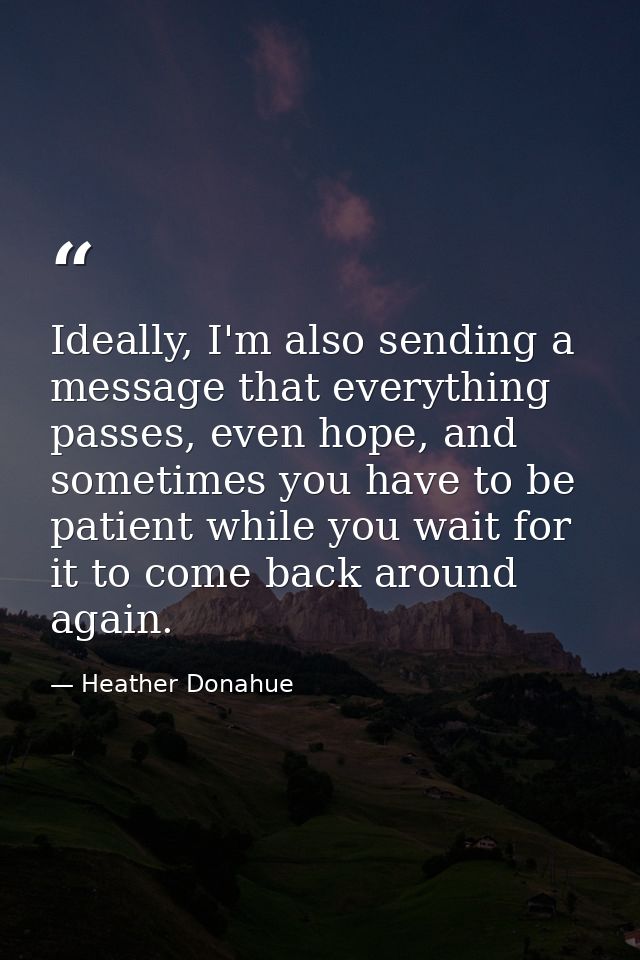 Ideally, I'm also sending a message that everything passes, even hope, and sometimes you have to be patient while you wa — Heather Donahue