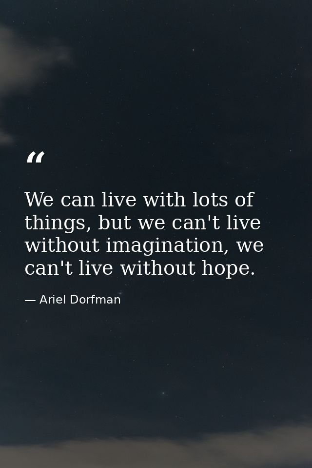 We can live with lots of things, but we can't live without imagination, we can't live without hope. — Ariel Dorfman