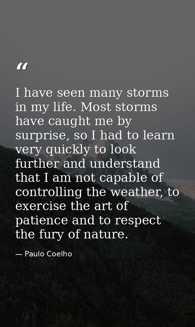 I have seen many storms in my life. Most storms have caught me by surprise, so I had to learn very quickly to look furth — Paulo Coelho